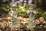 Garden Mile Modern Kids Boy and Girl Statue with Holding Tools - Resin White Stone Effect Garden Ornaments - Indoor or Outdoor Decorative Christmas Decor Sculpture for Pond Patio and Lawn Decor (27cm)