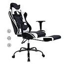 HCB Gaming Chair, Computer Office Chair, Ergonomic Desk Chair Height Adjustable Recliner Swivel High Back with Lumbar Support, Footrest, Headrest, Racing Style （White）