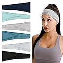 Flintronic 6 PCS Sports Damen Stirnband, Baumwollstretch Schweißband Mischfarben, Wicking Stretchy Stirnband für Frauen Sport/Yoga/Laufen/Fitness