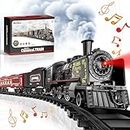 Hot Bee Model Train Set For Boys-Metal Alloy Electric Trains W/ Steam Locomotive,Passenger Carriages,Coal Car&Tracks,Train Toys W/ Smoke,Sounds&Lights,Christmas Toys For 3 4 5 6 7+ Years Old Kids