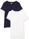 Amazon Essentials Women's Classic-Fit Short-Sleeve Crewneck T-Shirt, Pack of 2, Navy/White, Medium