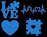 Autism Decal 4 Pack: Autism Love, Puzzle Pieces Heart, Autism Heartbeat, Autism Awareness Decals (Small ~3.5", Blue)