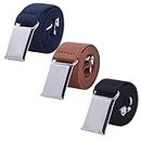 Toddler Boy Kids Buckle Belt - Adjustable Elastic Child Silver Buckle Belts for Girls 3 Pieces (Navy Blue/Brown/Black)