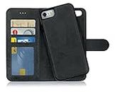 MyGadget Coque Clapet Détachable Compatible avec Apple iPhone SE 2022 | 2020 | 7 | 8 - Flip Cover magnétique PU Cuir Support - Housse Portefeuille Book Case Gris Noir