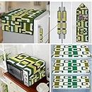 E-Retailer® Exclusive Combo Set of Appliance Cover (1Pc. of Refrigerator Top Cover, 2Pc. Fridge Handle Cover, 3Pc. Fridge Mat, 1. Oven Cover, 1Pc Wall Hanging) (Color-Geometric Green, Set of 8Pcs.)