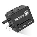 GoTrippin Universal Travel Adapter with Dual USB Charger Ports, International Worldwide Charger Plug for Phone, Mobile,Laptop, Camera, Tablet (Black, 5 Year Extended Warranty)