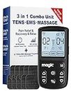Tens Unit Muscle Stimulator Machine - Dual Channel Electronic Pulse Massager, Muscle Massager for Pain Relief Therapy with 12 Electrode Tens Unit Replacement Pads (2"x2" and 2"x4")