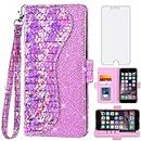 Asuwish Phone Case for iPhone 6plus 6splus 6/6s Plus Wallet Cover with Screen Protector and Flip Card Holder Bling Glitter Cell iPhone6 6+ iPhone6s 6s+ i 6P 6a S Six iPhone6splus Women Girls Pink
