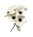 Floral Kingdom 10 inch Real Touch Anemone Poppy Bouquet for Artificial Flower Decor (Pack of 7) (White)