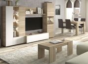 Pack mobiliario salon comedor con luz LED mueble TV mesa centro y mesa comedor