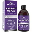 Aceite MCT C8 Puro | Aumenta las Cetonas 4 Veces en Comparación con Otros MCT | Alto 99%+ Pureza | Apoya Nutrición Keto y Ayuno | Origen Coco 100% | Bulletproof Coffee | 500ml | Ketosource®