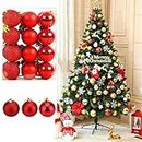 fizzytech Shatterproof Christmas Balls Ornaments Pack of 24 Red 3 Cm Hanging Balls Perfect Xmas Tree Decorations (Red 3cm 24 Pc)