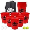 Juegoal Yard Pong, Outdoor Giant Yard Games Pong Game Set with Durable Buckets and Balls, Including 12 Buckets & 4 Balls, Cup Pong Throwing Game for Beach, Camping, Lawn and Backyard
