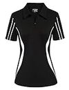 JACK SMITH Women Tennis Polo Slim Fit Golf Shirts Short Sleeve Zip Up Outdoor Recreation Active Wear Black L