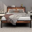 DUMEE Full Bed Frame with Wood Storage Headboard, Metal Platform Bed Frame Full, No Box Spring Needed, Noise Free, Reinforced Strong Support Leg, Textured Black&Brown Oak