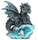 StealStreet SS-G-71581 Blue Medieval Baby Dragon with Crystal Egg Nest Decorative Figurine