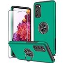 KRAFTCARE for Samsung S20 FE Case with Kickstand Ring and Screen Protector, Shockproof and Anti Scratch 360° Magnetic Ring Holder Stand Phone Cover for Samsung Galaxy S20 FE - Dark Green