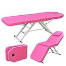 Adjustable Backrest Massage Table Beauty Couch Bed 3 Folded Spa Salon Foldable Tables & Chairs Pu Chair Steel Tube Frame Therapy Lightweight Tattoo For Treatment Healing Folding Pvc Leather (Pink)