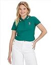 U.S. POLO ASSN. Women's Tipped Collar Cotton Stretch Polo Shirt (UWSS23TSH035_Green_M)