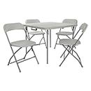 Office Star Resin 5-Piece Folding Chair and Table Set 4 Chairs and 3-Feet Square Table