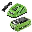 Energup 40V Replacement Greenworks 40V Lithium Battery for GreenWorks 40Volt G-MAX 29472 29462 29252 20202 22262 with a 29482 Greenworks 40V Battery Charger (Not for Gen 1)