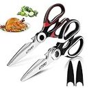 Kitory 2PCS Kitchen Scissors Heavy Duty Sharp Kitchen Scissors Stainless Steel Sharp Shears Multipurpose Utility Scissors with Cover for Meat Poultry Herbs Nuts, Bottle & Jar Opener