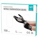 EUROPAPA® 100 x Nitrile Gloves Box Disposable Gloves, Examination Gloves, Powder-Free, Latex-Free, Non-Sterile, Latex-Free, Disposable Gloves (L, Black)