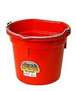 Little Giant® Flat Back Plastic Animal Feed Bucket | Animal Feed Bucket with Metal Handle | Horse Feed & Water Bucket | 20 Quarts | Red