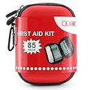 I GO 85 Pieces Hard Shell Mini Compact First Aid Kit, Small Personal Emergency Survival Kit for Travel Hiking Camping Backpacking Hunting Marine Car, Red