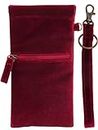 Soft Sunglass Pouch - Extra Large Eyeglasses Holder squeeze top - Glasses Holder Sleeve w/Wristlet lanyard & cleaning cloth, Velvet Wine, Large