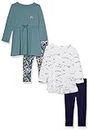 Amazon Essentials Mädchen Langärmliges Outfit-Set, 4er-Pack, Salbeigrün Pferde, 9 Jahre