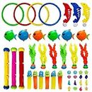 WLSCTY Diving Pool Toys for Kids,44PCS Water Toys Underwater Swimming Toys Fish Seaweeds Diving Rings Sticks Aquatic Creatures Dolphin Stringy Octopus Diving Training with Storage Bag for Boys/Girls