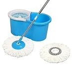 Eclectic home E Home 360 Degree Bucket Spin Magic Mop Floor Cleaner with Microfiber Refills [Color Blue, Pack of 1 Set with 1 Additional Refill] Mop Set (Blue)