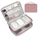 FYY Electronic Organizer, Travel Cable Organizer Bag Pouch Electronic Accessories Carry Case Portable Waterproof Double Layers All-in-One Storage Bag for Cable, Cord, Charger, Phone, Hard Drive-Pink