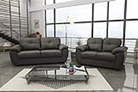 New Carlos 3 + 2 Seater Sofa Set Black or Brown Faux Leather (Black, Faux Leather)