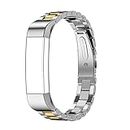 for Fitbit Alta Watch Band, AISPORTS Fitbit Alta HR Stainless Steel Band Smart Watch Replacement Bands Metal Bracelet Buckle Clasp for Fitbit Alta/Fitbit Alta HR Fitness Accessories - Silver/Gold
