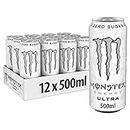 Monster - Energy Ultra - Bebida energética - 12 paquetes - 500 ml por paquete - Potenciador de energí­a - Menos dulce - De sabor más ligero - Sin calorí­as - Cafeí­na alta