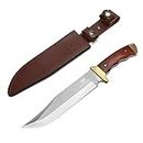 MOSSY OAK 14-inch Bowie Knife, Full-tang Fixed Blade Wood Handle with Leather Sheath for Camping Survival