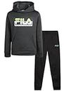 Fila Boys' Sweatsuit Set - 2 Piece Active Hoodie Sweatshirt and Jogger Sweatpants - Performance Activewear Set for Boys, 8-12, Size 8, Black