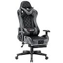 JL Comfurni Gaming Chair Racing Computer Chair Office Desk Chair High-Back Gaming Recliner with Footrest Ergonomic Video Chair for adults PU Leather Swivel E-sports Chair Grey