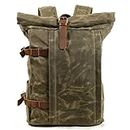 CCAFRET Sac a Dos Homme Oil Wax Canvas Backpack Laptop Bag Multi-Function Outdoor Anti-Theft Waterproof Travel Bag Leisure Backpack (Color : Army Green)