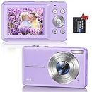 Digital Camera, 1080P HD 44MP Kids Digital Camera(No memory card), 2.4" LCD Screen Rechargeable Compact Camera with 16X Digital Zoom Camera for Kids, Boys Girls, Adult,Teenagers, Students (Purple)