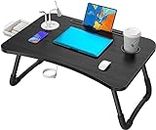 Elekin Tavolino PC per Colazione a Letto Scrivania Supporto USB/Portabicchieri su Divano con Piccola Ventilatore e Lampada da Tavolo Nero Pieghevole