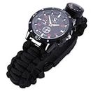 ZIGLY Outdoor Survival Emergency Paracord Compass Bracelets Watch Flint Fire Starter Whistle Rope Gear (Color May Vary)