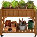 Arlmont & Co. Roselean Elevated Mobile Pocket Herb Garden Bed Planter w/Lockable Wheels, Storage Shelf in Brown | 32 H x 24.5 W x 24.5 D in | Wayfair