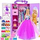 Doll and Accessories 11.5 Inch Doll with Dream Closet Including-one Girl Doll, 12 Looks, Rack Dress Shoes Hangers Necklace and Other Accessories