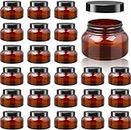 24 Pack 240ml Plastic Jars with Lids and Labels Premium Refillable Amber Plastic Cosmetic Containers Empty Body Butter Tuscany Jars for Cream, Lotions, Gels, Sugar Scrubs (Brown, 250ml)