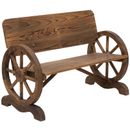 Outsunny Rustic Wood Design Home Garden Wagon Wheel Bench Decor