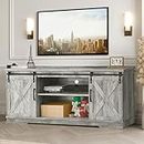 IDEALHOUSE TV Stand Farmhouse Entertainment Center for 65 Inch TV & Media Furniture, Rustic TV Stands with Storage and Barn Doors TV Console Table Under TV Cabinet for Living Room, Rustic Grey