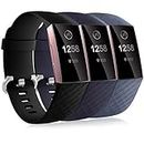 Dirrelo 3 Pack Armbänder Kompatibel mit Fitbit Charge 3/Fitbit Charge 4/Charge 3 SE Armband für Damen und Herren, Sport Verstellbares Ersatzarmband Silikon Uhrenarmband, Schwarz+Blau+Blau Grau S